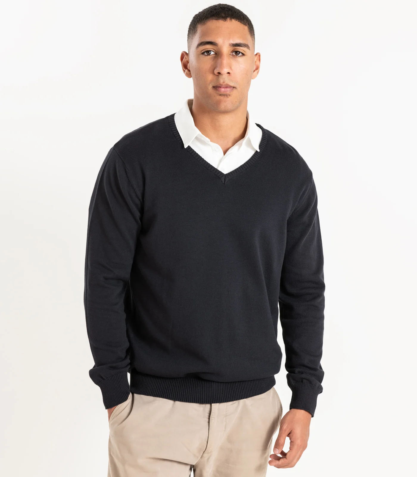 Organic Cotton Fine Knit V-Neck Sweater