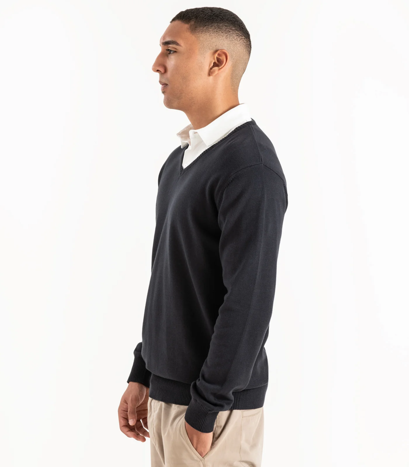 Organic Cotton Fine Knit V-Neck Sweater - Image 2