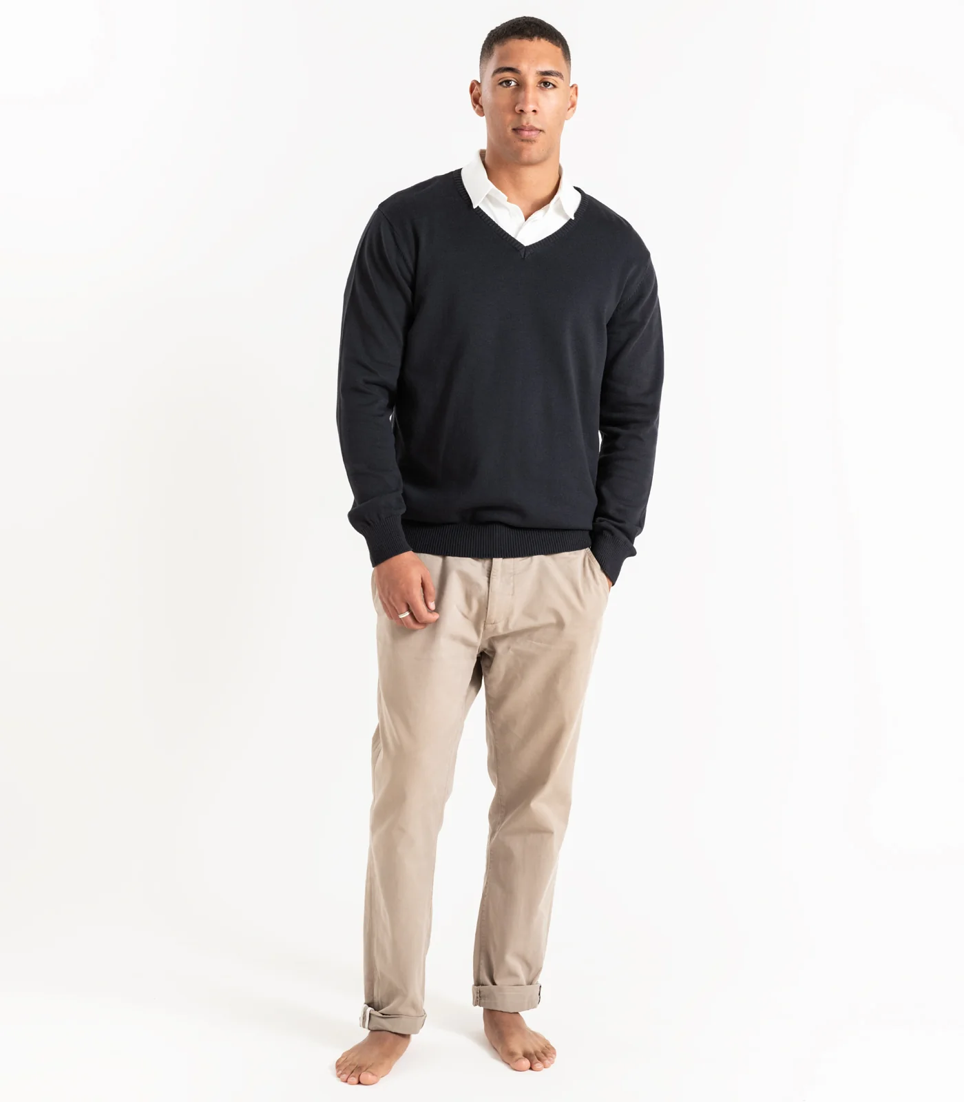 Organic Cotton Fine Knit V-Neck Sweater - Image 4