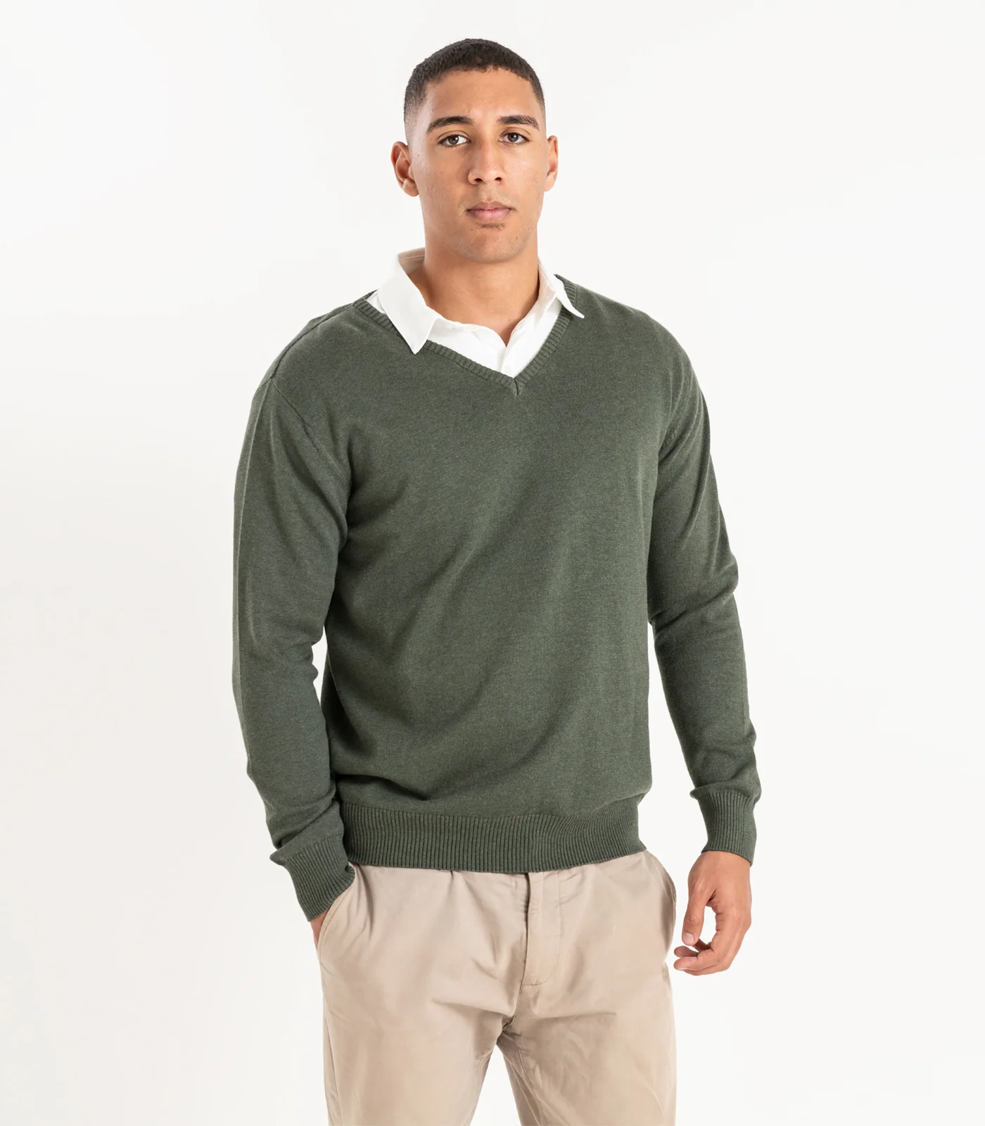 Organic Cotton Fine Knit V-Neck Sweater - Image 5