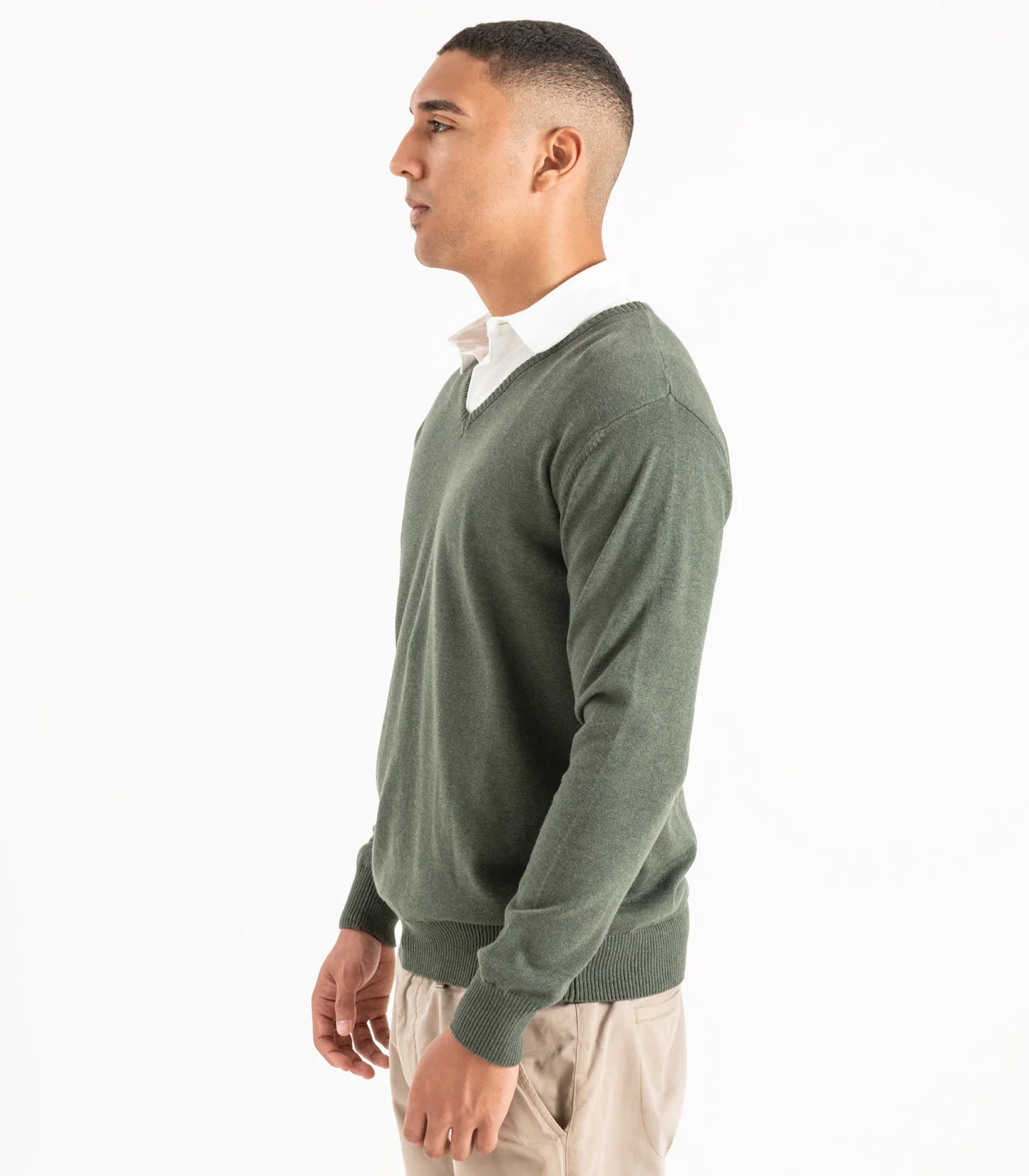 Organic Cotton Fine Knit V-Neck Sweater - Image 6
