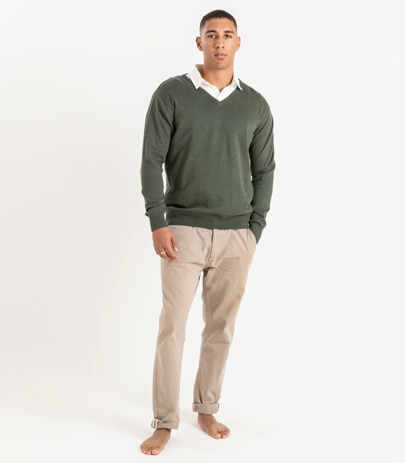 Organic Cotton Fine Knit V-Neck Sweater - Image 8
