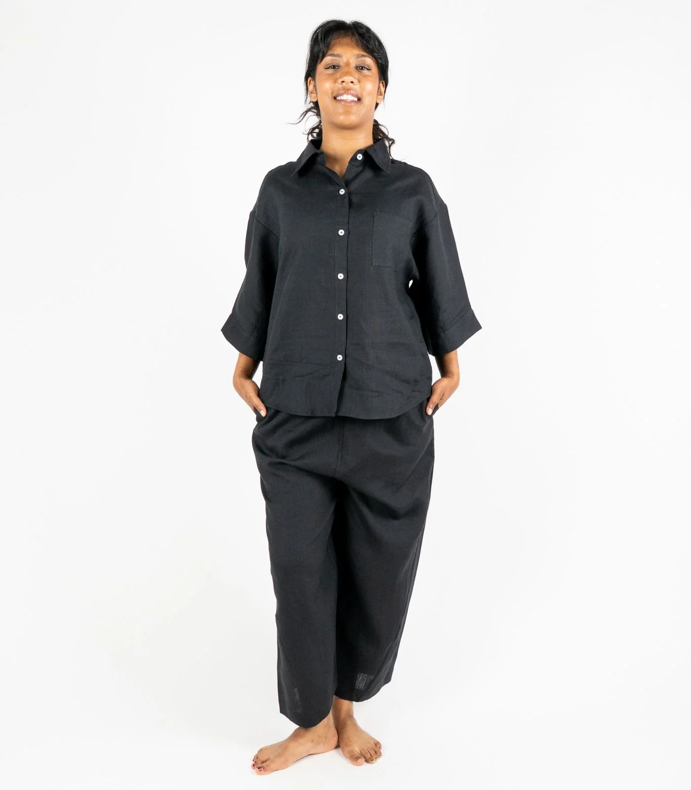 Organic Linen Balloon Lounge Pants & Lounge Shirt - Image 4