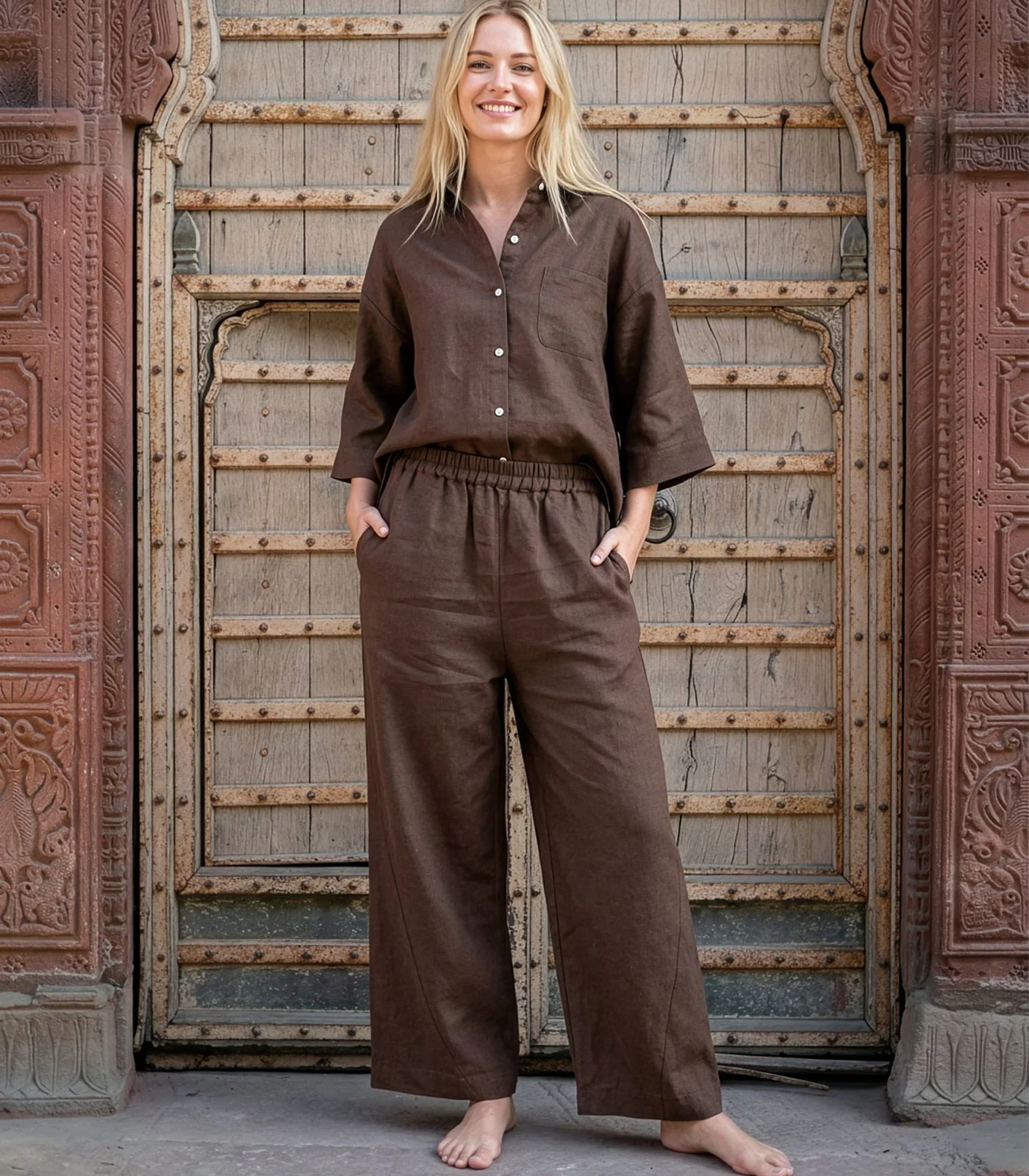 Organic Linen Balloon Lounge Pants & Lounge Shirt - Image 3