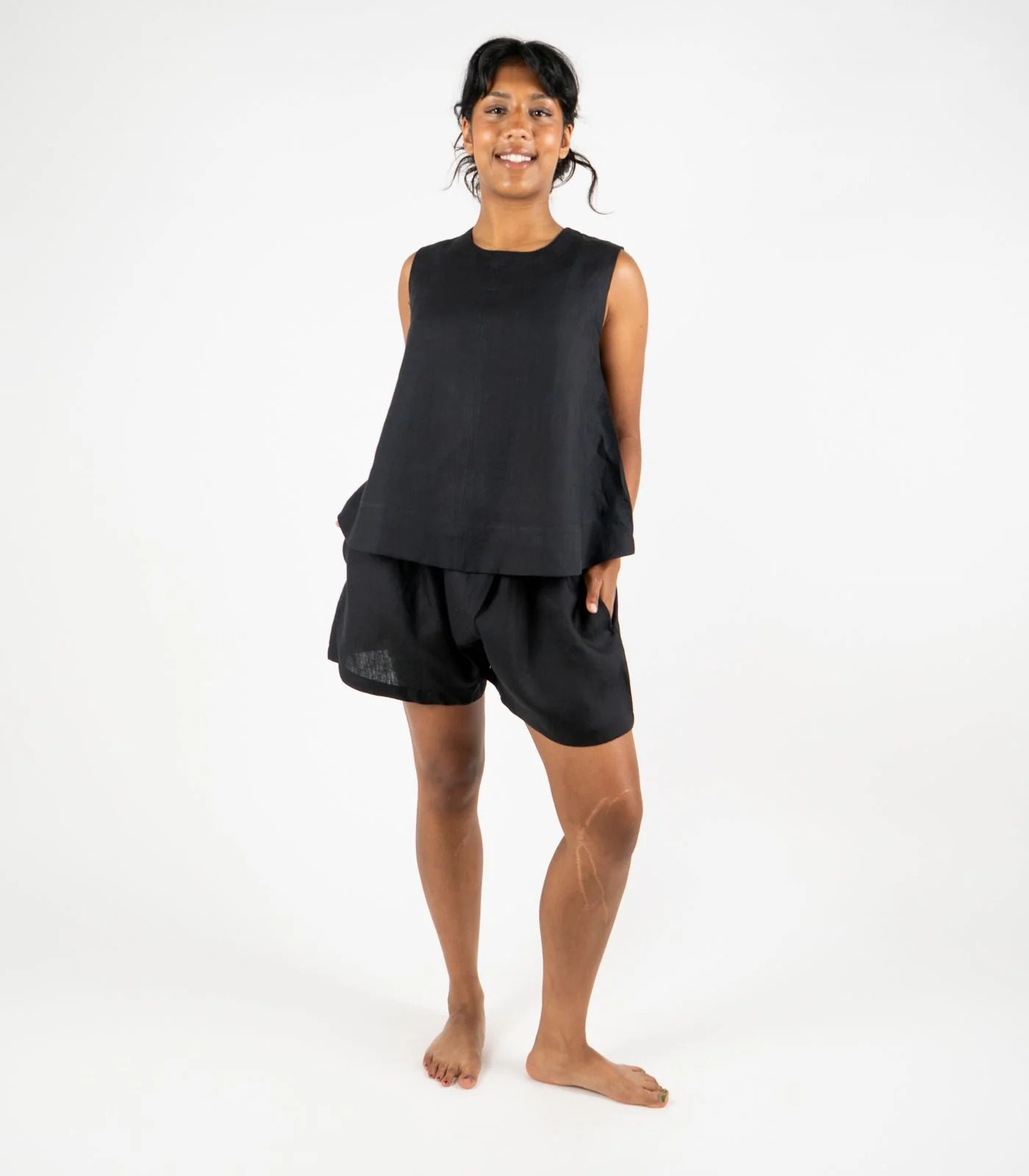 Organic Linen Boxy Lounge Shorts & Sleeveless Lounge Shirt - Image 4