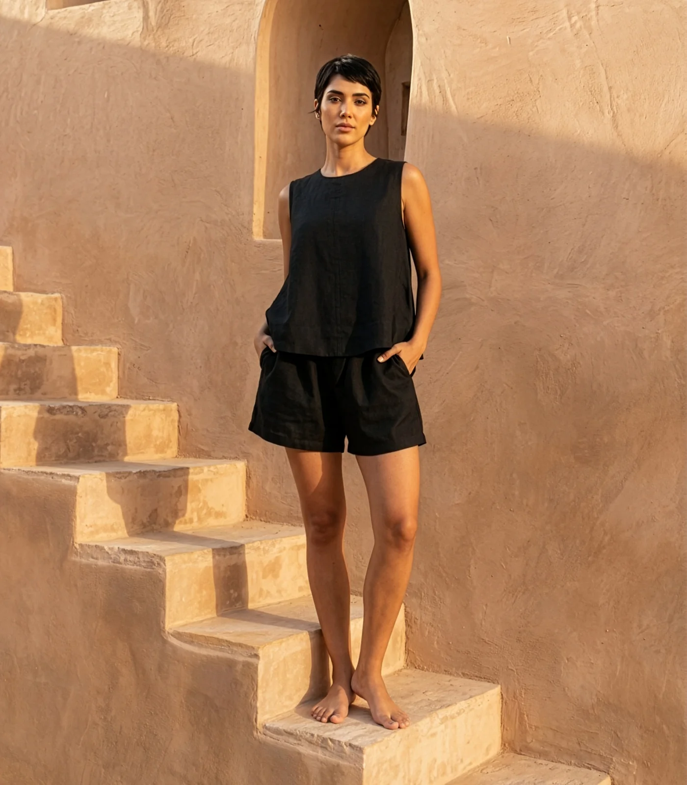 Organic Linen Boxy Lounge Shorts & Sleeveless Lounge Shirt - Image 3