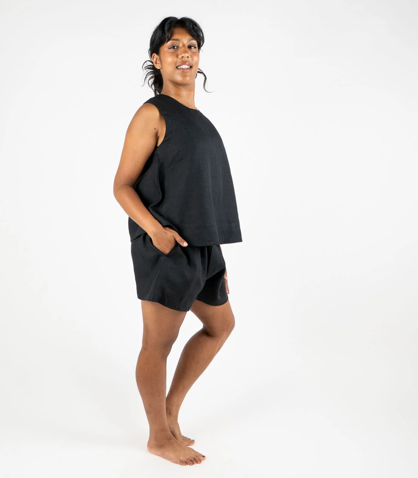 Organic Linen Boxy Lounge Shorts & Sleeveless Lounge Shirt - Image 5