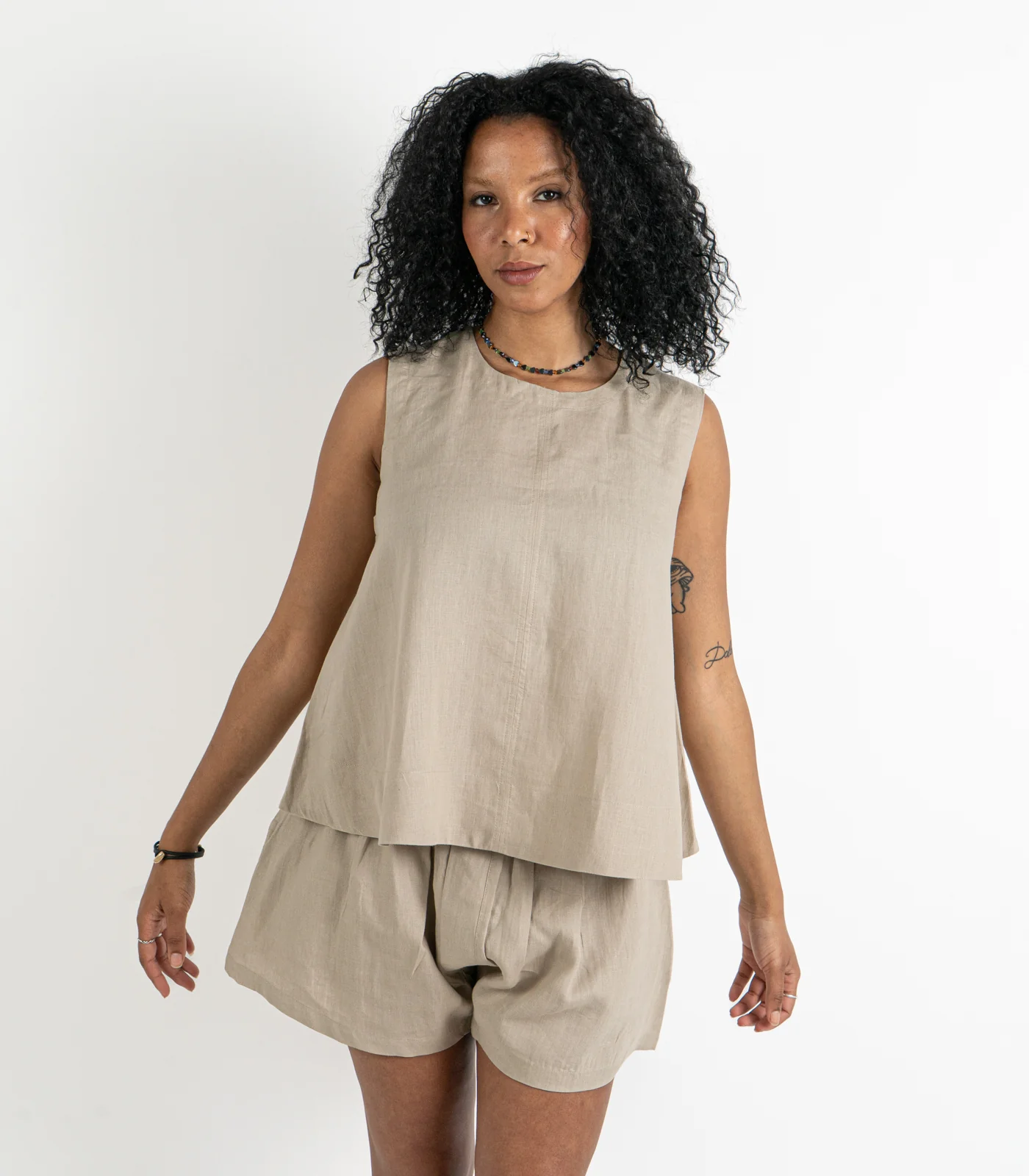 Organic Linen Boxy Lounge Shorts & Sleeveless Lounge Shirt - Image 14