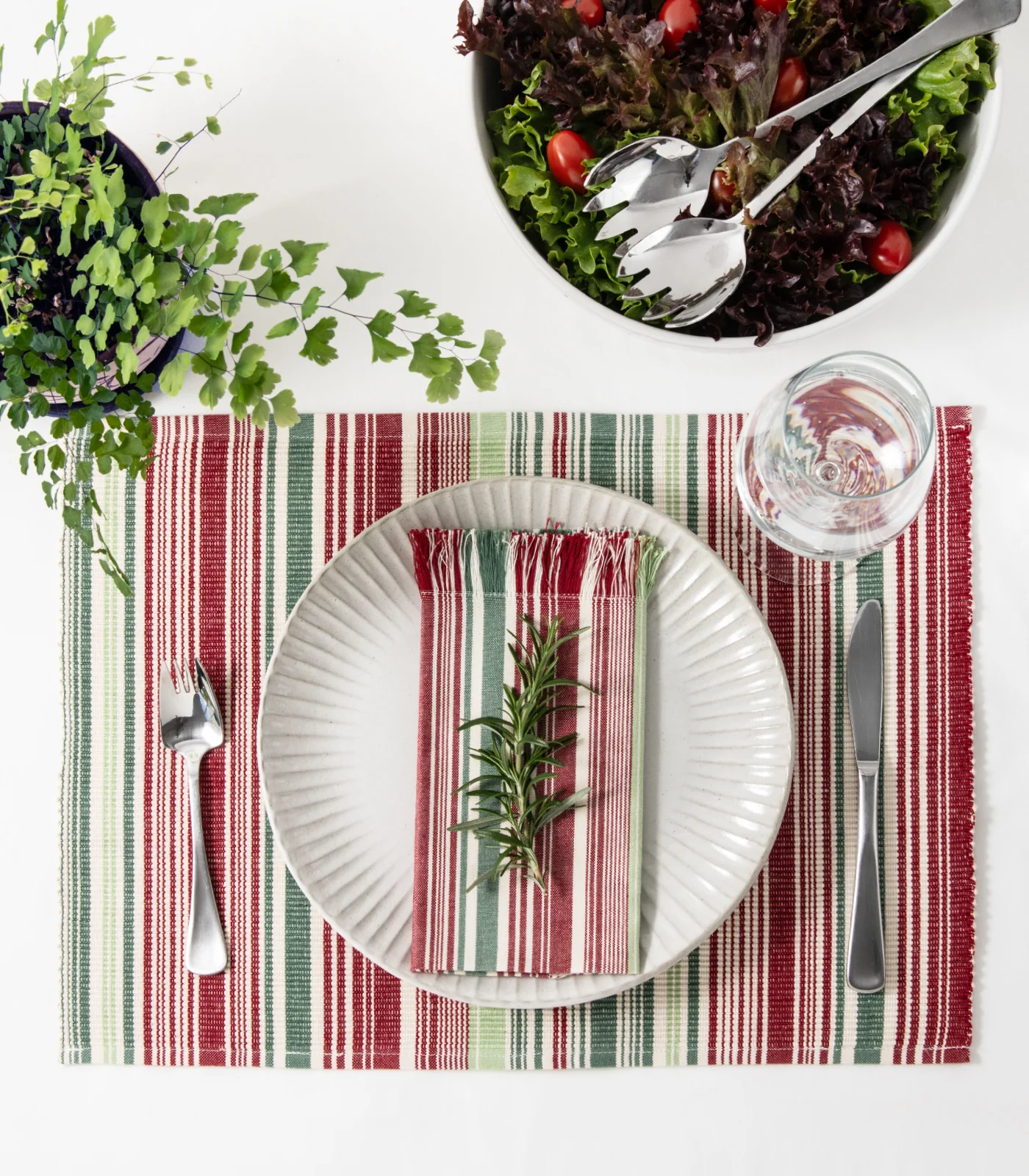 Organic Cotton Retro Stripe Ribbed Placemat & Napkin Set (4 Pack Placemats + 4 Pack Napkins)