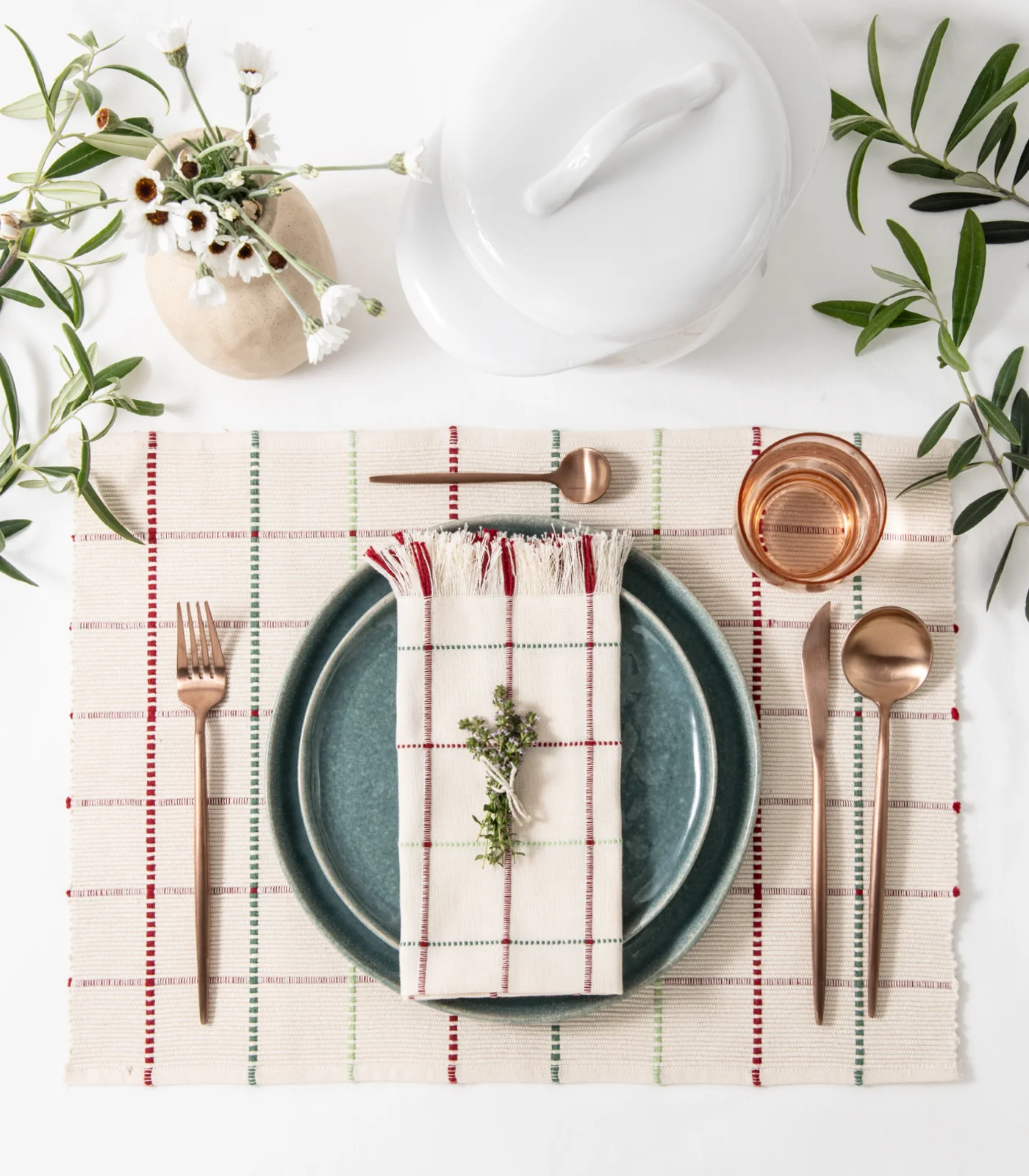 Organic Cotton Square Ribbed Placemat & Napkin Set (4 Pack Placemats + 4 Pack Napkins)