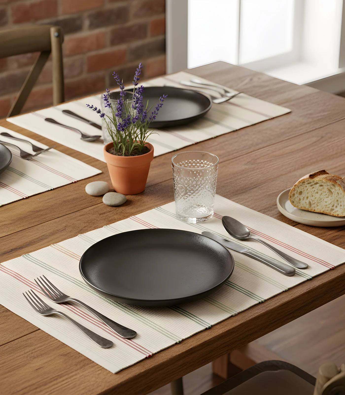 Organic Cotton Stripe Ribbed Placemat & Napkin Set (4 Pack Placemats + 4 Pack Napkins) - Image 3